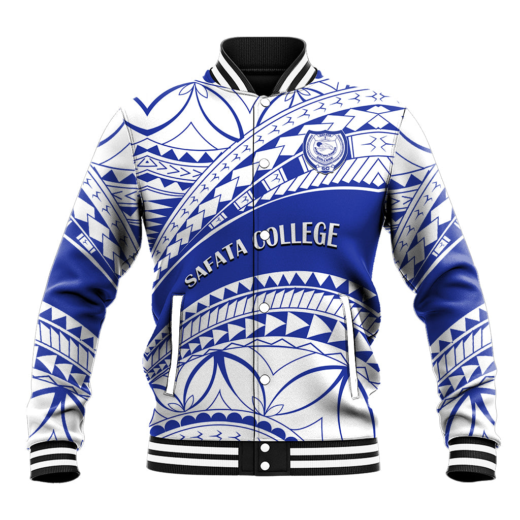 Personalised Samoa Safata College Baseball Jacket Samoan Pattern LT14 Unisex Blue - Polynesian Pride