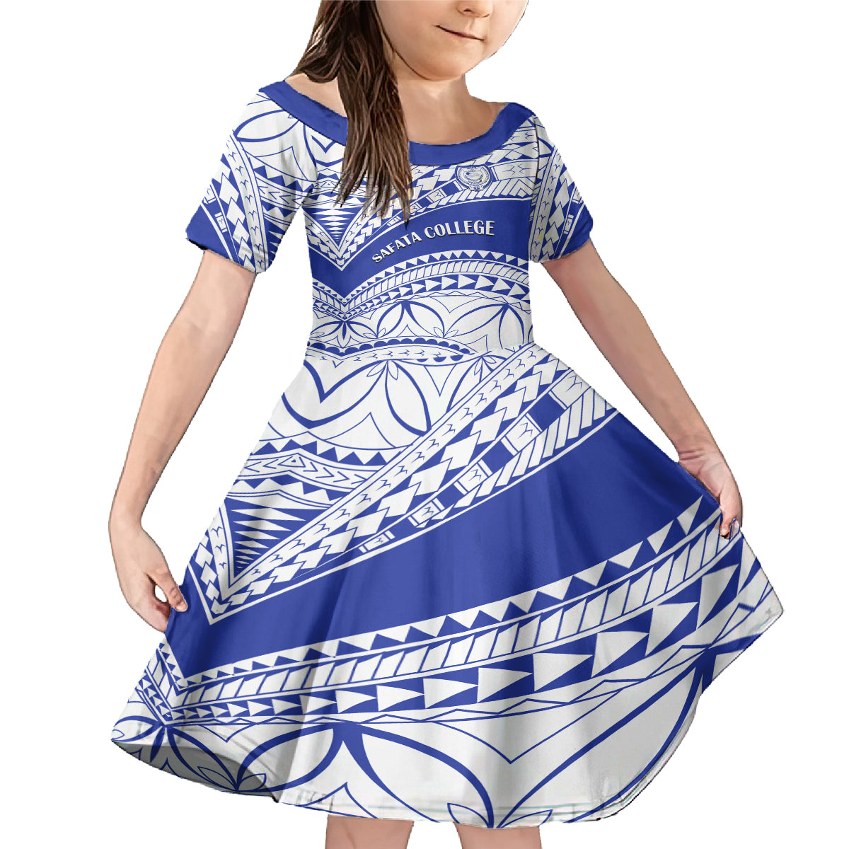 Personalised Samoa Safata College Family Matching Mermaid Dress and Hawaiian Shirt Samoan Pattern LT14 Daughter's Dress Blue - Polynesian Pride