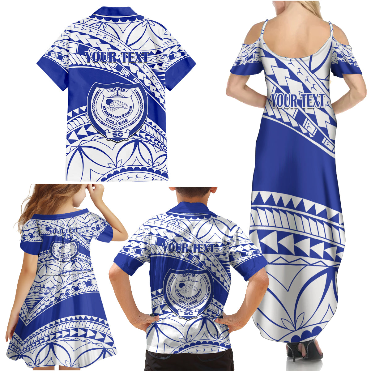 Personalised Samoa Safata College Family Matching Summer Maxi Dress and Hawaiian Shirt Samoan Pattern LT14 - Polynesian Pride