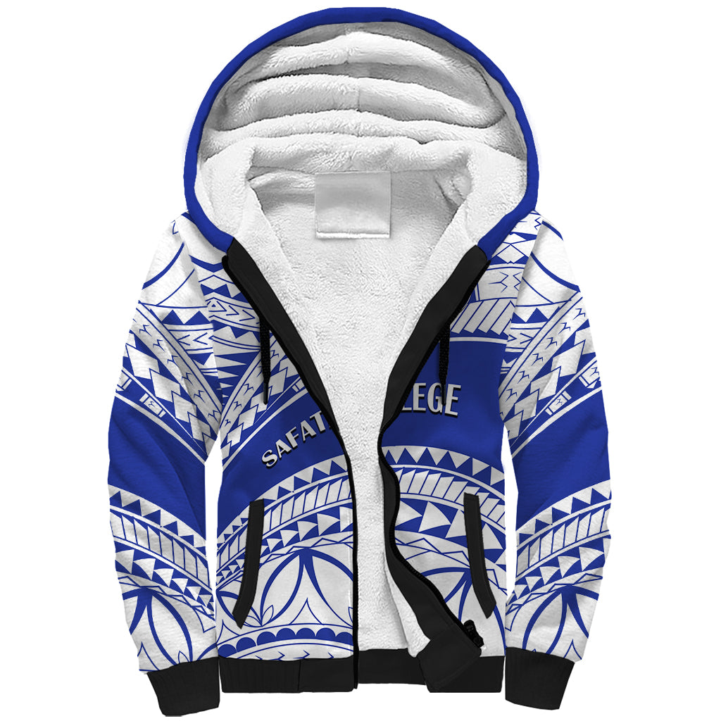 Personalised Samoa Safata College Sherpa Hoodie Samoan Pattern LT14 Unisex Blue - Polynesian Pride