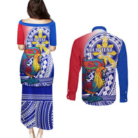 Personalised Philippines Couples Matching Puletasi Dress and Long Sleeve Button Shirt Filipino Sarimanok With Polynesian Tattoo LT14 - Polynesian Pride