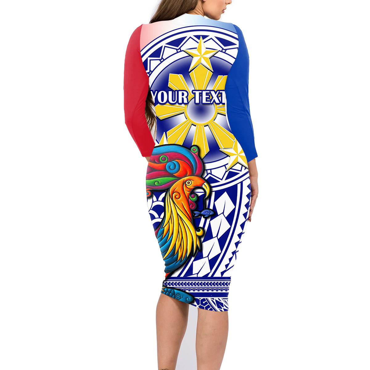 Personalised Philippines Family Matching Long Sleeve Bodycon Dress and Hawaiian Shirt Filipino Sarimanok With Polynesian Tattoo LT14 - Polynesian Pride