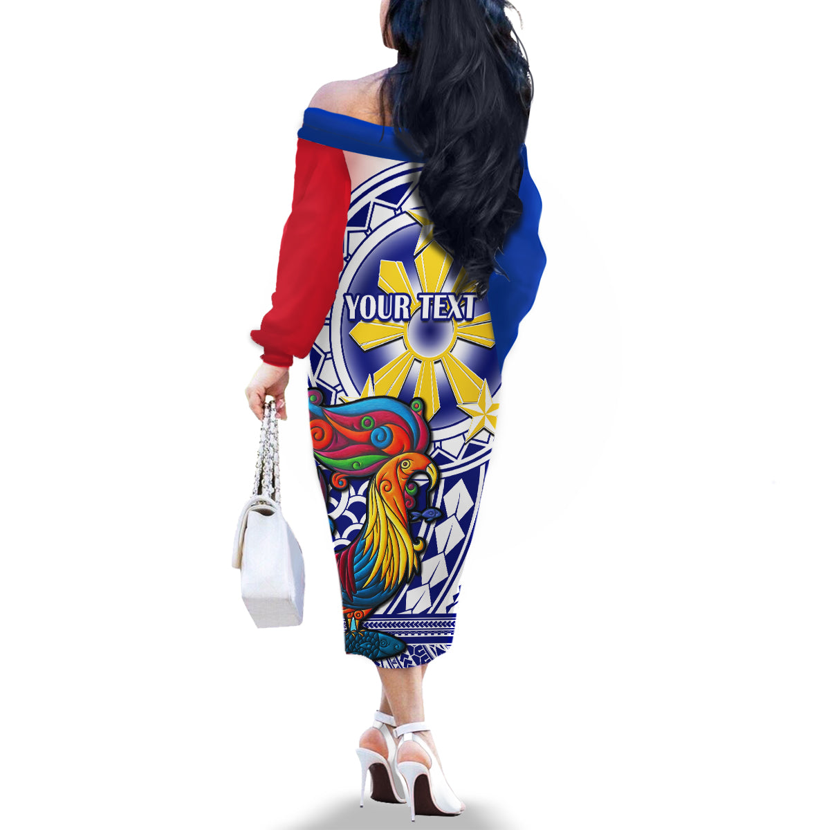 Personalised Philippines Family Matching Off Shoulder Long Sleeve Dress and Hawaiian Shirt Filipino Sarimanok With Polynesian Tattoo LT14 - Polynesian Pride