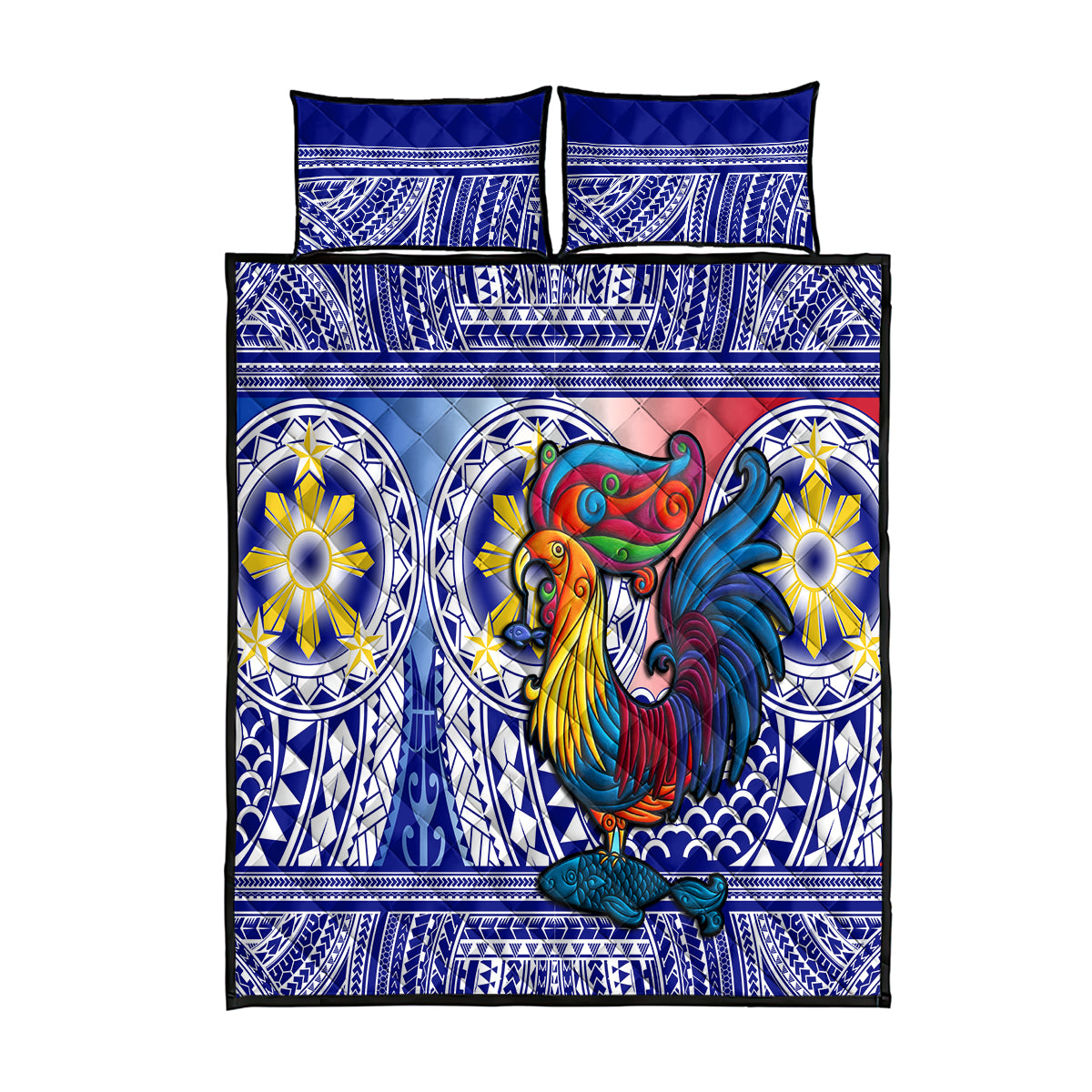 Philippines Quilt Bed Set Filipino Sarimanok With Polynesian Tattoo LT14 Blue - Polynesian Pride