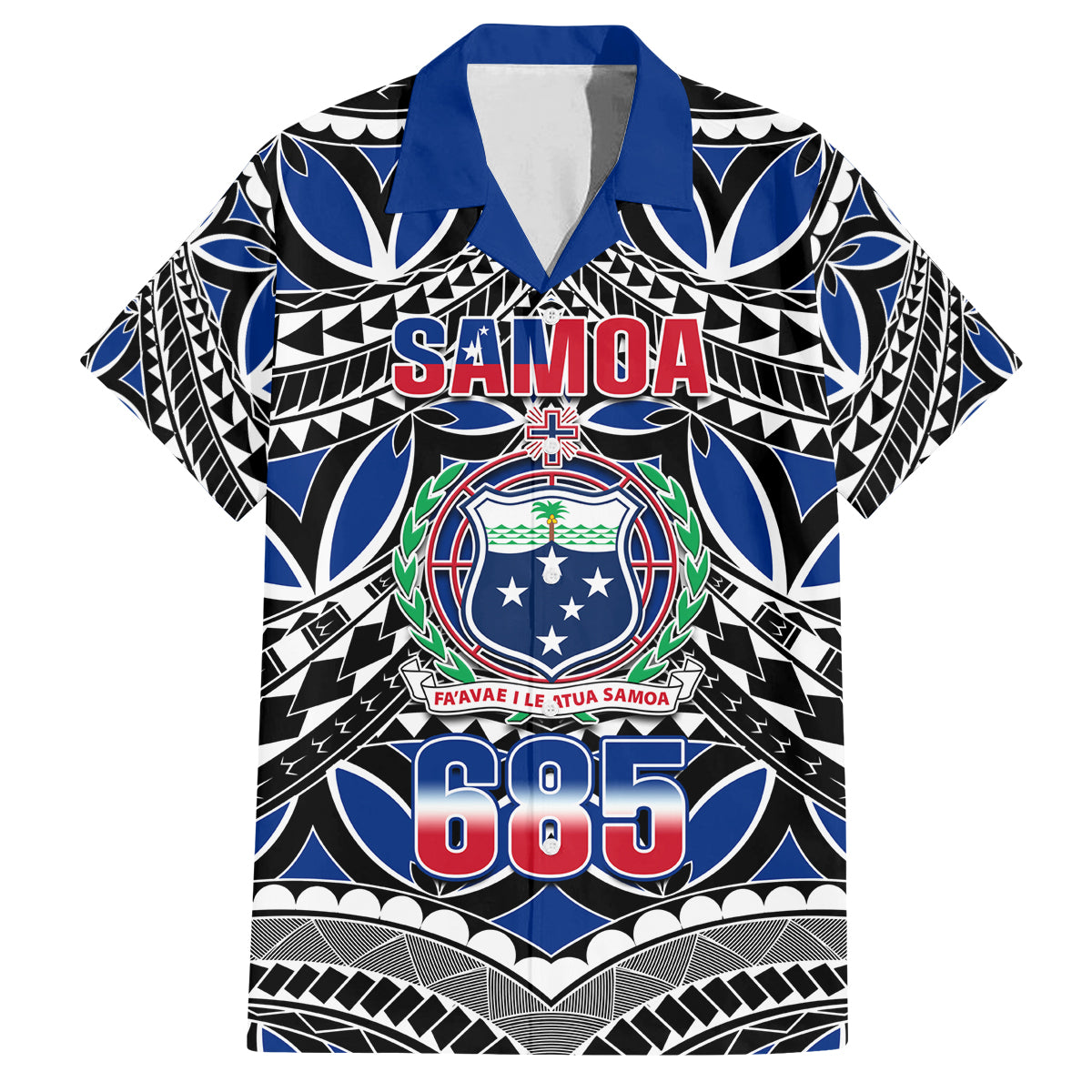 Samoa 685 Family Matching Tank Maxi Dress and Hawaiian Shirt Samoan Coat Of Arms Simple Style LT14 Dad's Shirt - Short Sleeve Blue - Polynesian Pride