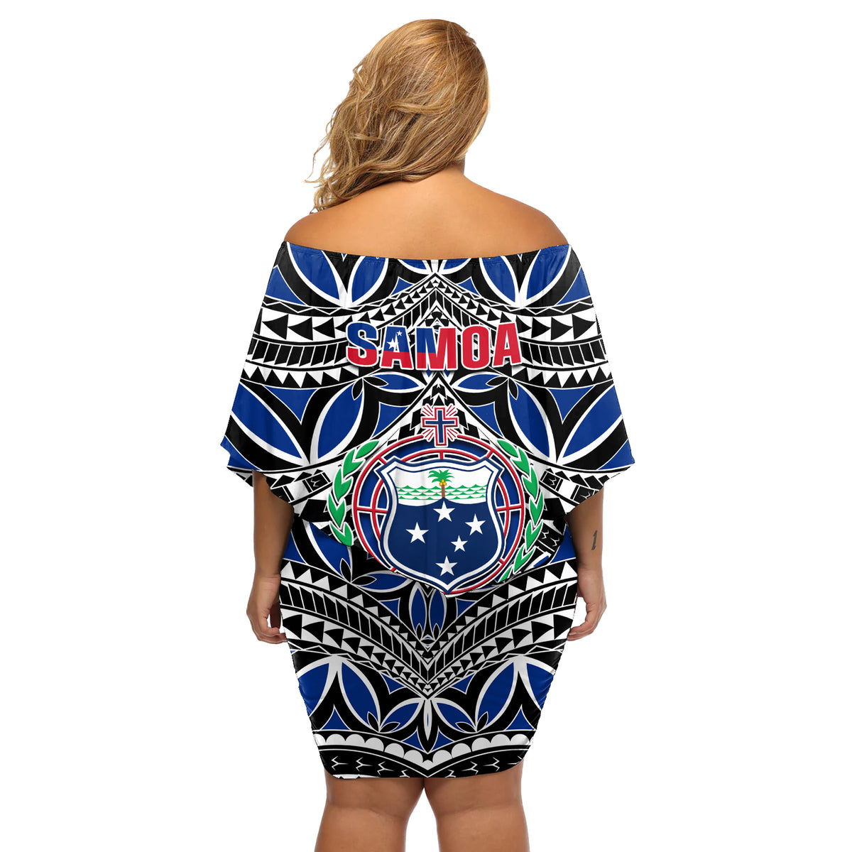 Samoa 685 Off Shoulder Short Dress Samoan Coat Of Arms Simple Style LT14 - Polynesian Pride