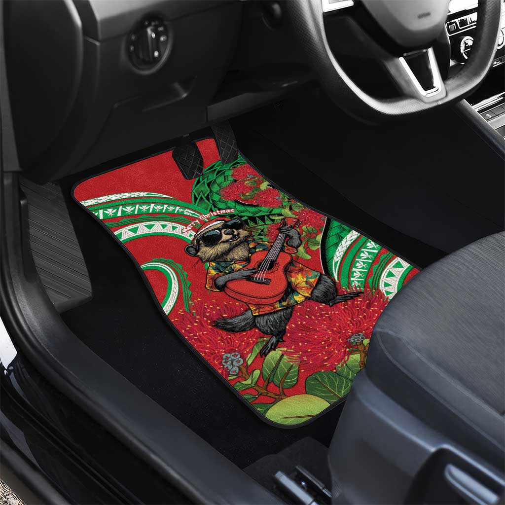 Mele Kalikimaka Hawaii Car Mats Mongoose Santa With Ohia Lehua