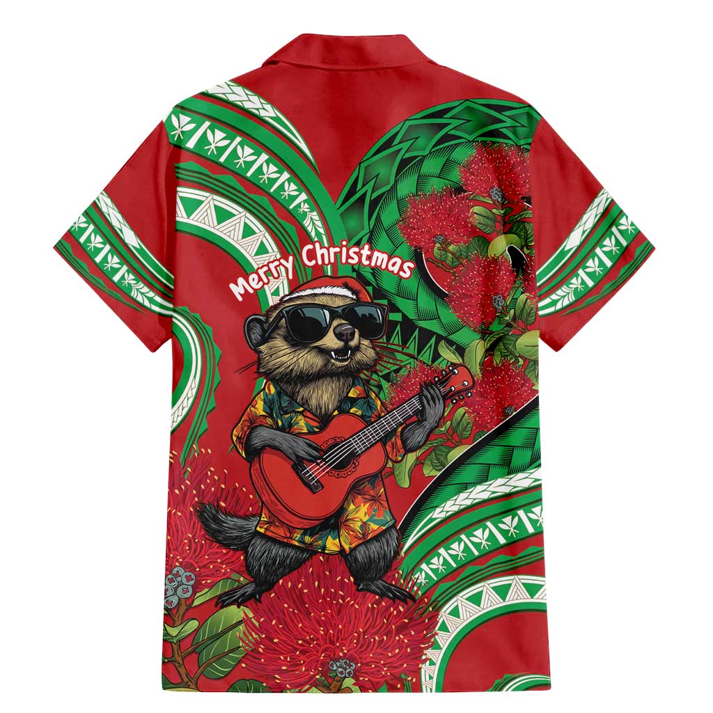 Mele Kalikimaka Hawaii Family Matching Mermaid Dress and Hawaiian Shirt Mongoose Santa With Ohia Lehua LT14 - Polynesian Pride