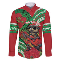 Mele Kalikimaka Hawaii Family Matching Mermaid Dress and Hawaiian Shirt Mongoose Santa With Ohia Lehua LT14 Dad's Shirt - Long Sleeve Red - Polynesian Pride