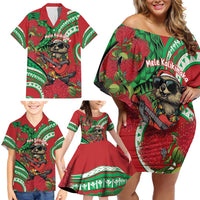 Mele Kalikimaka Hawaii Family Matching Off Shoulder Short Dress and Hawaiian Shirt Mongoose Santa With Ohia Lehua LT14 - Polynesian Pride
