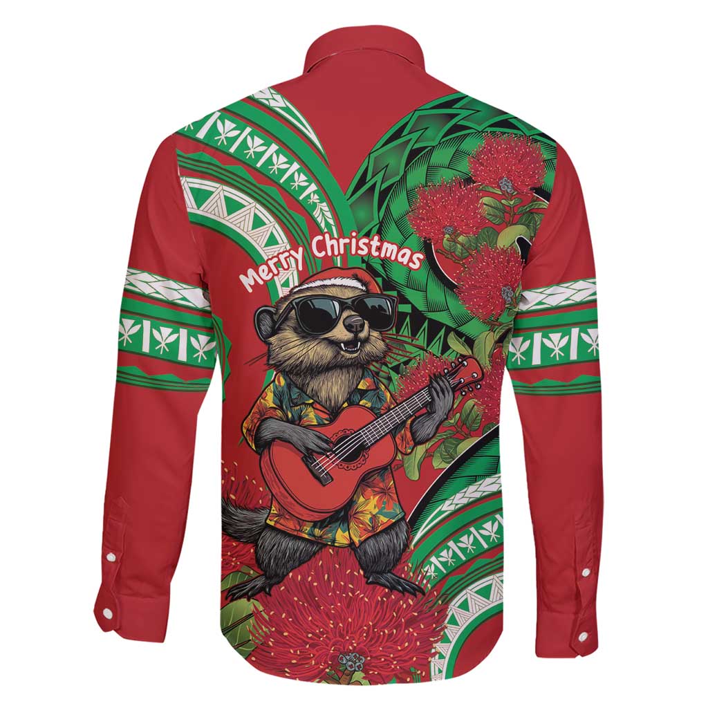 Mele Kalikimaka Hawaii Family Matching Short Sleeve Bodycon Dress and Hawaiian Shirt Mongoose Santa With Ohia Lehua LT14 - Polynesian Pride