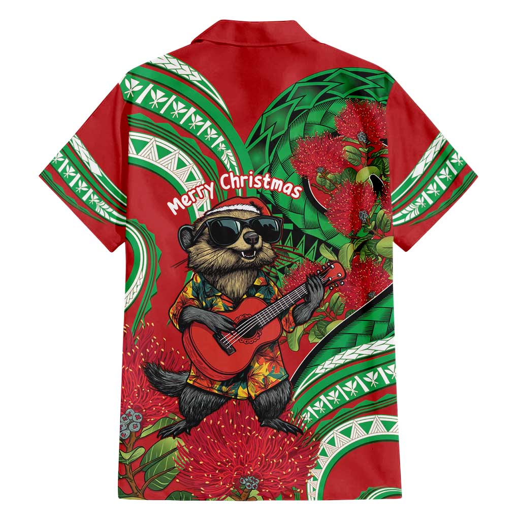 Mele Kalikimaka Hawaii Family Matching Summer Maxi Dress and Hawaiian Shirt Mongoose Santa With Ohia Lehua LT14 - Polynesian Pride