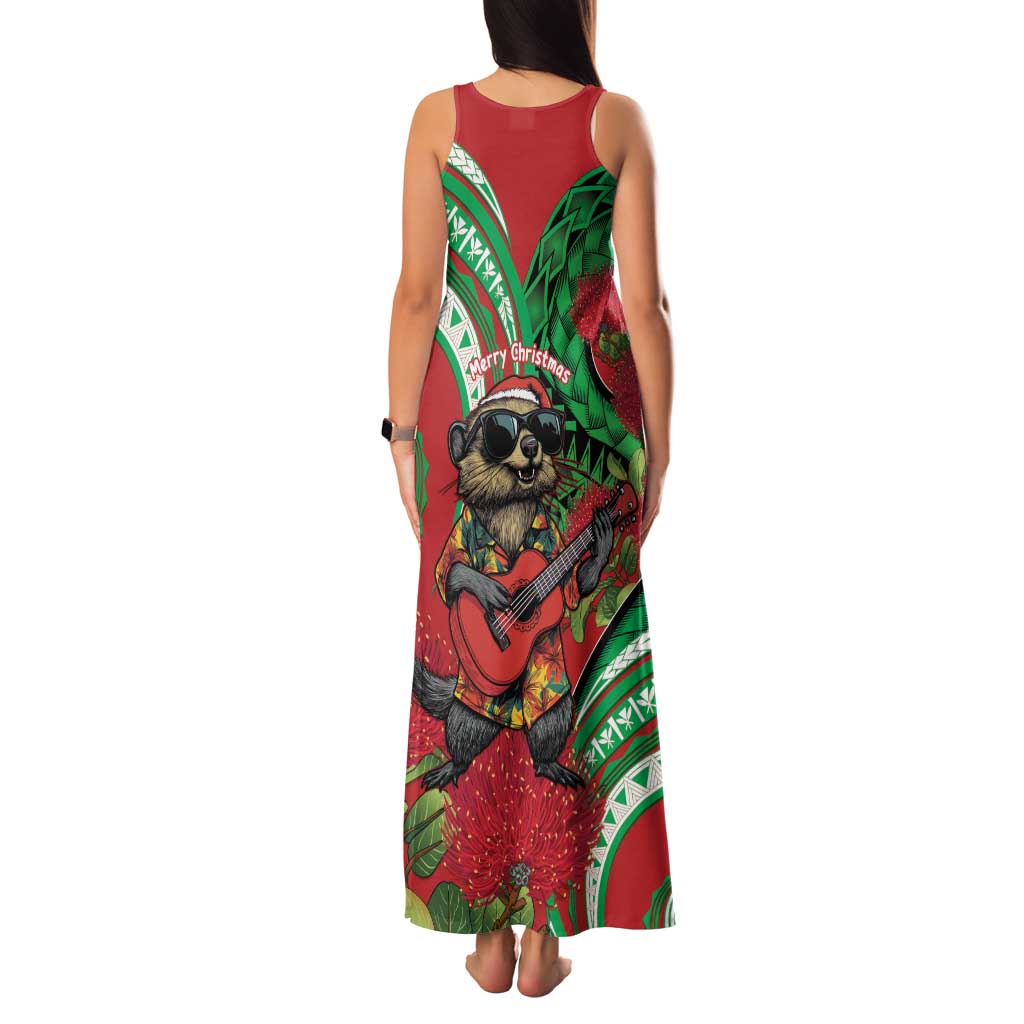 Mele Kalikimaka Hawaii Family Matching Tank Maxi Dress and Hawaiian Shirt Mongoose Santa With Ohia Lehua LT14 - Polynesian Pride