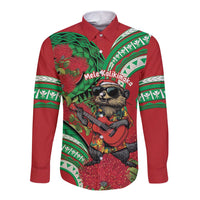 Mele Kalikimaka Hawaii Long Sleeve Button Shirt Mongoose Santa With Ohia Lehua LT14 Unisex Red - Polynesian Pride