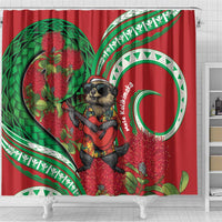 Mele Kalikimaka Hawaii Shower Curtain Mongoose Santa With Ohia Lehua LT14 - Polynesian Pride