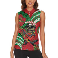 Mele Kalikimaka Hawaii Women Sleeveless Polo Shirt Mongoose Santa With Ohia Lehua LT14 - Polynesian Pride