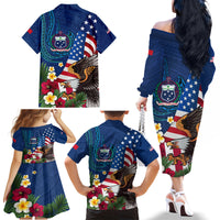 United States And Samoa Family Matching Off Shoulder Long Sleeve Dress and Hawaiian Shirt USA Flag Eagle Mix Samoan Coat Of Arms LT14 - Polynesian Pride