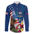 United States And Samoa Family Matching Off Shoulder Maxi Dress and Hawaiian Shirt USA Flag Eagle Mix Samoan Coat Of Arms LT14 Dad's Shirt - Long Sleeve Blue - Polynesian Pride