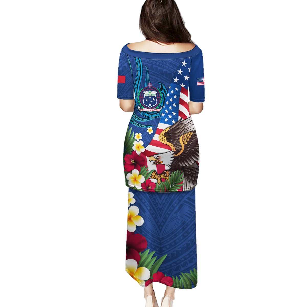 United States And Samoa Family Matching Puletasi Dress and Hawaiian Shirt USA Flag Eagle Mix Samoan Coat Of Arms LT14 - Polynesian Pride