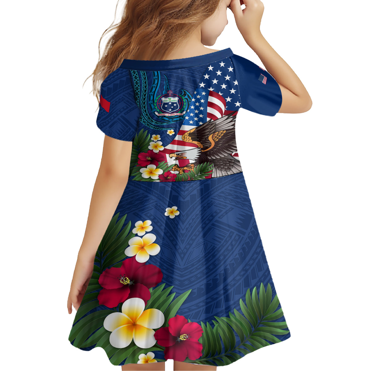 United States And Samoa Family Matching Short Sleeve Bodycon Dress and Hawaiian Shirt USA Flag Eagle Mix Samoan Coat Of Arms LT14 - Polynesian Pride