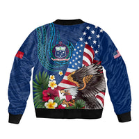 United States And Samoa Sleeve Zip Bomber Jacket USA Flag Eagle Mix Samoan Coat Of Arms LT14 - Polynesian Pride