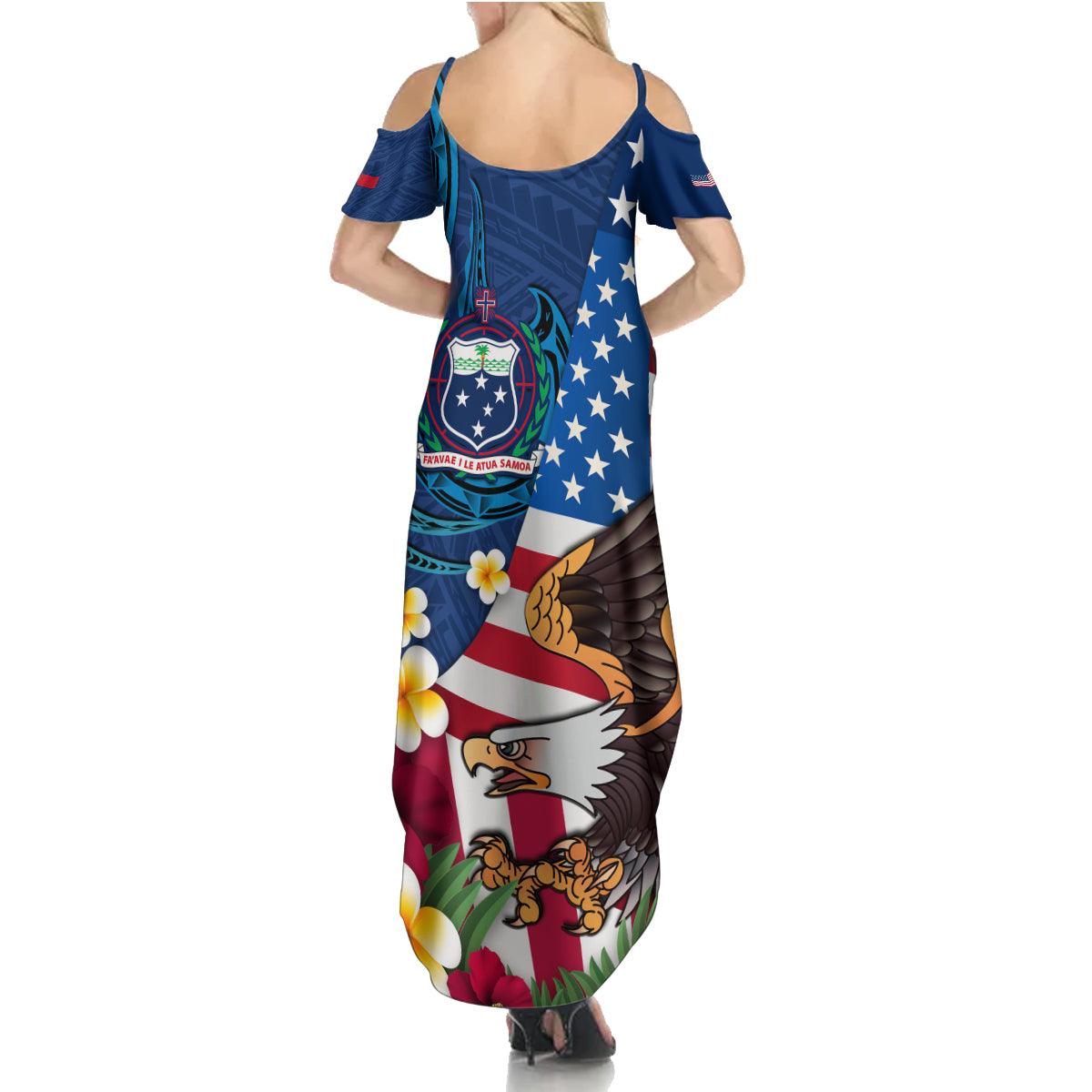 United States And Samoa Summer Maxi Dress USA Flag Eagle Mix Samoan Coat Of Arms LT14 - Polynesian Pride