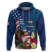 United States And Samoa Zip Hoodie USA Flag Eagle Mix Samoan Coat Of Arms LT14 Pullover Hoodie Blue - Polynesian Pride