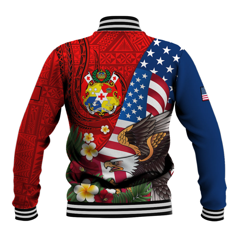 United States And Tonga Baseball Jacket USA Flag Eagle Mix Tongan Coat Of Arms Ngatu Pattern LT14 - Polynesian Pride