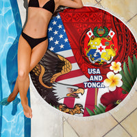 United States And Tonga Beach Blanket USA Flag Eagle Mix Tongan Coat Of Arms Ngatu Pattern LT14 - Polynesian Pride