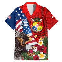 United States And Tonga Family Matching Mermaid Dress and Hawaiian Shirt USA Flag Eagle Mix Tongan Coat Of Arms Ngatu Pattern LT14 Dad's Shirt - Short Sleeve Blue - Polynesian Pride