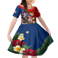 United States And Tonga Family Matching Off Shoulder Short Dress and Hawaiian Shirt USA Flag Eagle Mix Tongan Coat Of Arms Ngatu Pattern LT14 Daughter's Dress Blue - Polynesian Pride
