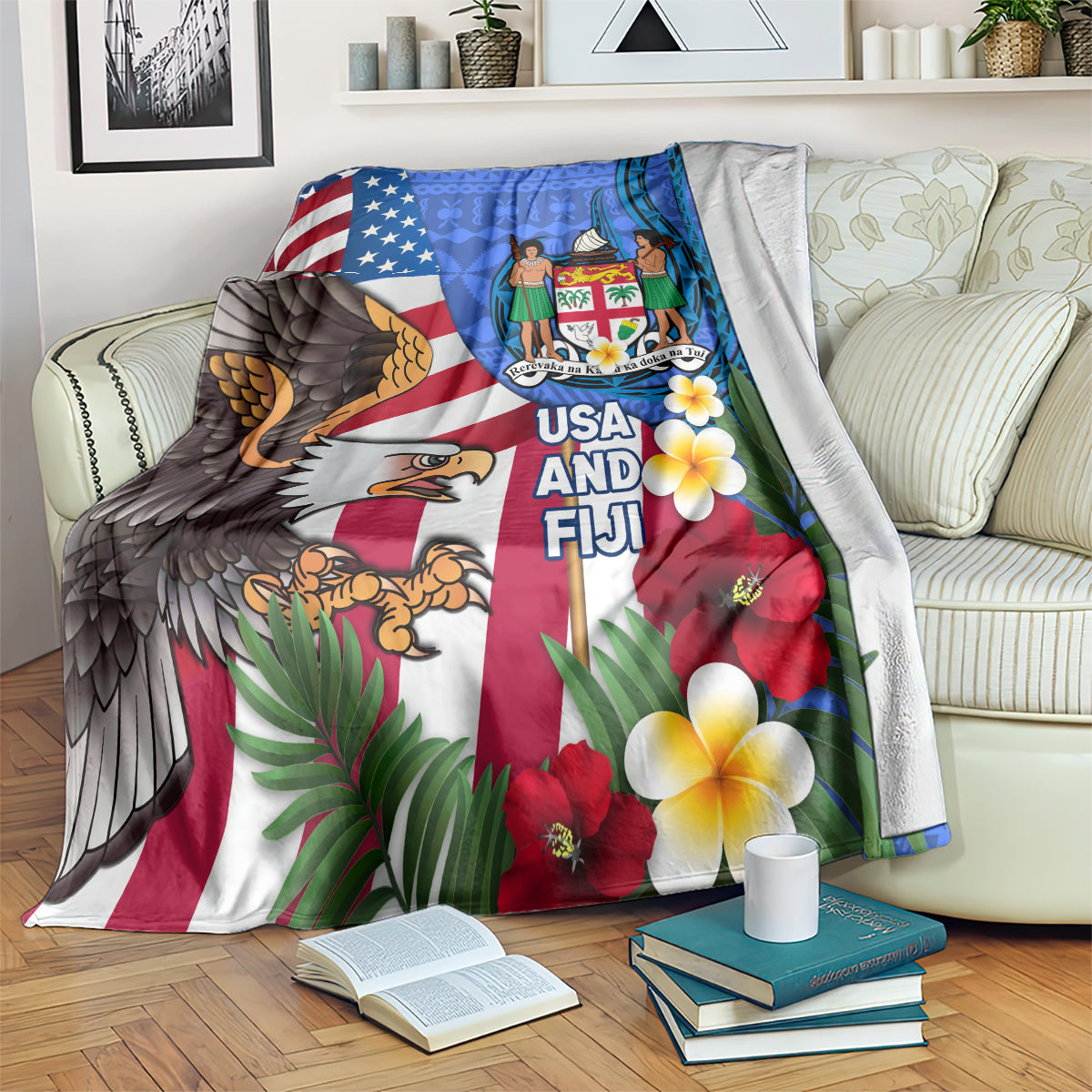 United States And Fiji Blanket USA Flag Eagle Mix Fijian Coat Of Arms Tapa Pattern LT14 - Polynesian Pride