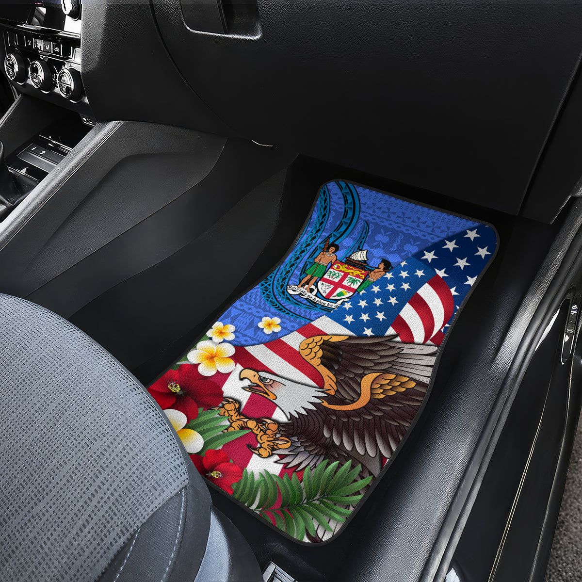 United States And Fiji Car Mats USA Flag Eagle Mix Fijian Coat Of Arms Tapa Pattern LT14 - Polynesian Pride