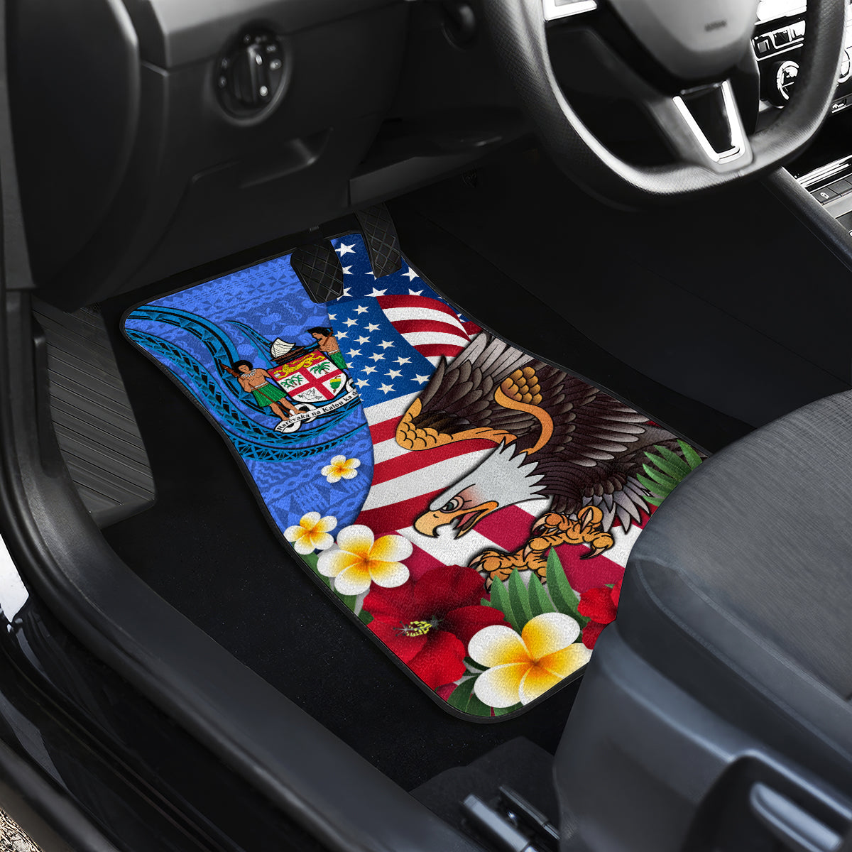 United States And Fiji Car Mats USA Flag Eagle Mix Fijian Coat Of Arms Tapa Pattern LT14 - Polynesian Pride