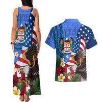 United States And Fiji Couples Matching Tank Maxi Dress and Hawaiian Shirt USA Flag Eagle Mix Fijian Coat Of Arms Tapa Pattern LT14 - Polynesian Pride