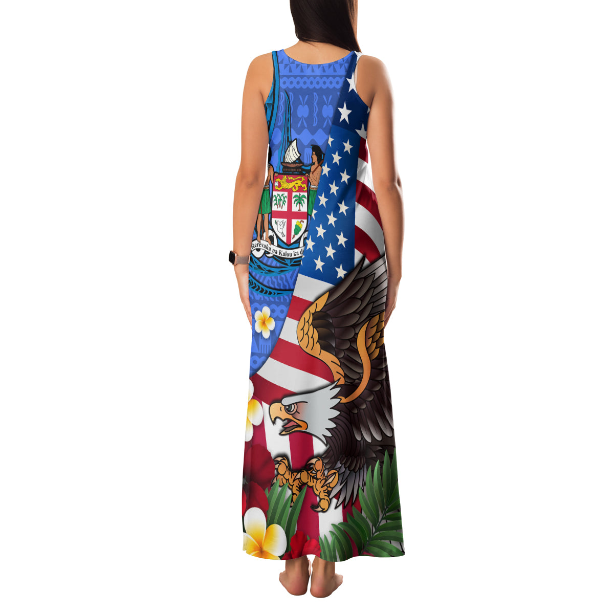United States And Fiji Family Matching Tank Maxi Dress and Hawaiian Shirt USA Flag Eagle Mix Fijian Coat Of Arms Tapa Pattern LT14 - Polynesian Pride