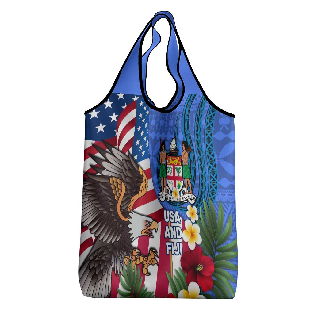 United States And Fiji Grocery Bag USA Flag Eagle Mix Fijian Coat Of Arms Tapa Pattern
