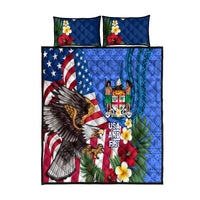United States And Fiji Quilt Bed Set USA Flag Eagle Mix Fijian Coat Of Arms Tapa Pattern LT14 Blue - Polynesian Pride