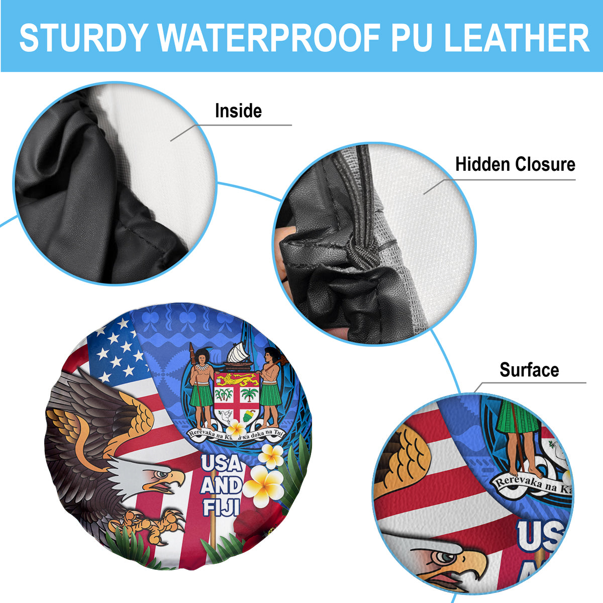 United States And Fiji Spare Tire Cover USA Flag Eagle Mix Fijian Coat Of Arms Tapa Pattern LT14 - Polynesian Pride