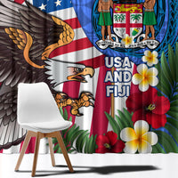 United States And Fiji Window Curtain USA Flag Eagle Mix Fijian Coat Of Arms Tapa Pattern LT14 - Polynesian Pride