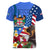 United States And Fiji Women V Neck T Shirt USA Flag Eagle Mix Fijian Coat Of Arms Tapa Pattern LT14 - Polynesian Pride