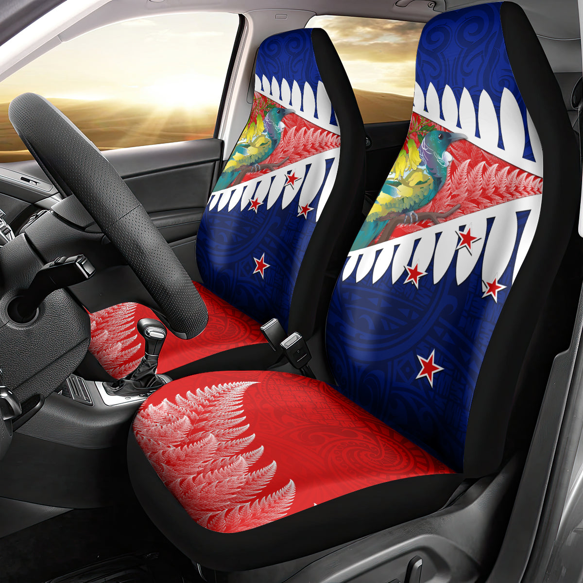 New Zealand Waitangi Day Car Seat Cover NZ Maori Tui Bird With Kowhai Flowers LT14 - Polynesian Pride