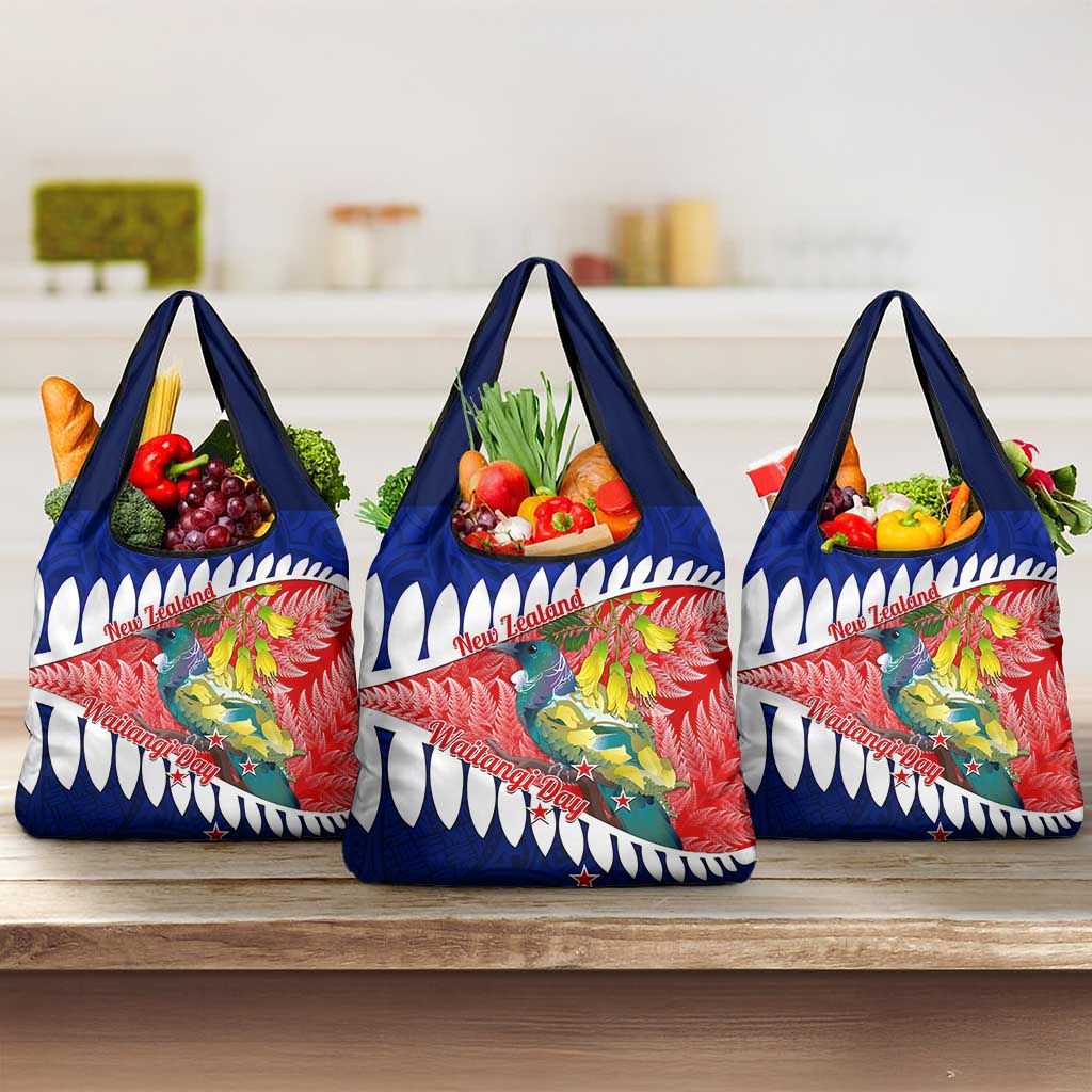 New Zealand Waitangi Day Grocery Bag NZ Maori Tui Bird With Kowhai Flowers