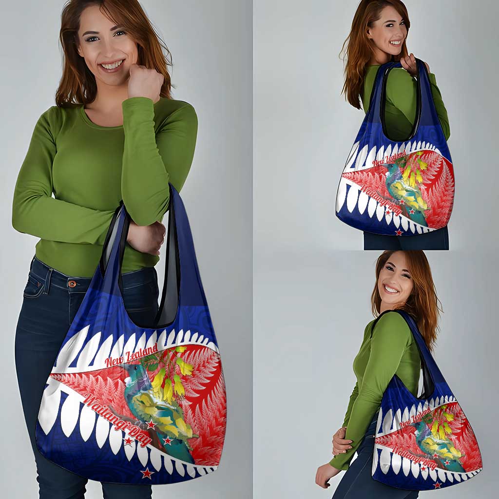 New Zealand Waitangi Day Grocery Bag NZ Maori Tui Bird With Kowhai Flowers