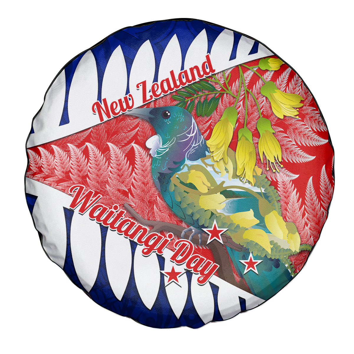 New Zealand Waitangi Day Spare Tire Cover NZ Maori Tui Bird With Kowhai Flowers LT14 - Polynesian Pride