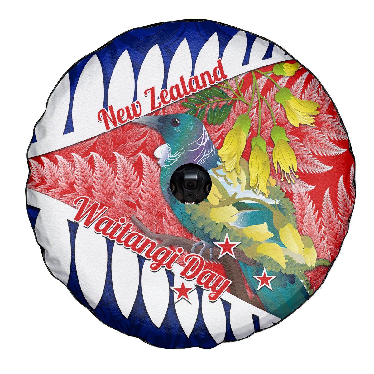 New Zealand Waitangi Day Spare Tire Cover NZ Maori Tui Bird With Kowhai Flowers LT14 - Polynesian Pride