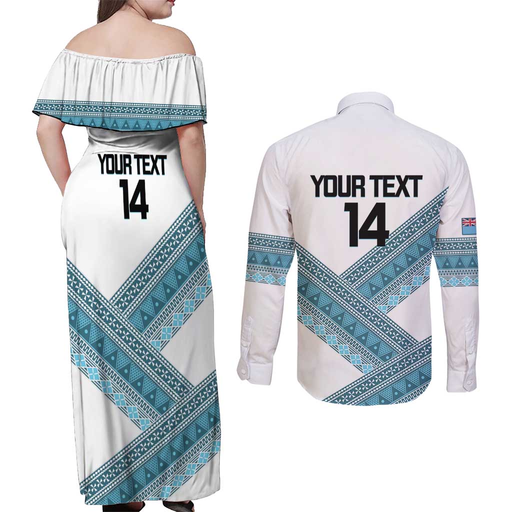 Custom Fiji Tapa Rugby 2025 Couples Matching Off Shoulder Maxi Dress and Long Sleeve Button Shirt Go Champions Fijiana
