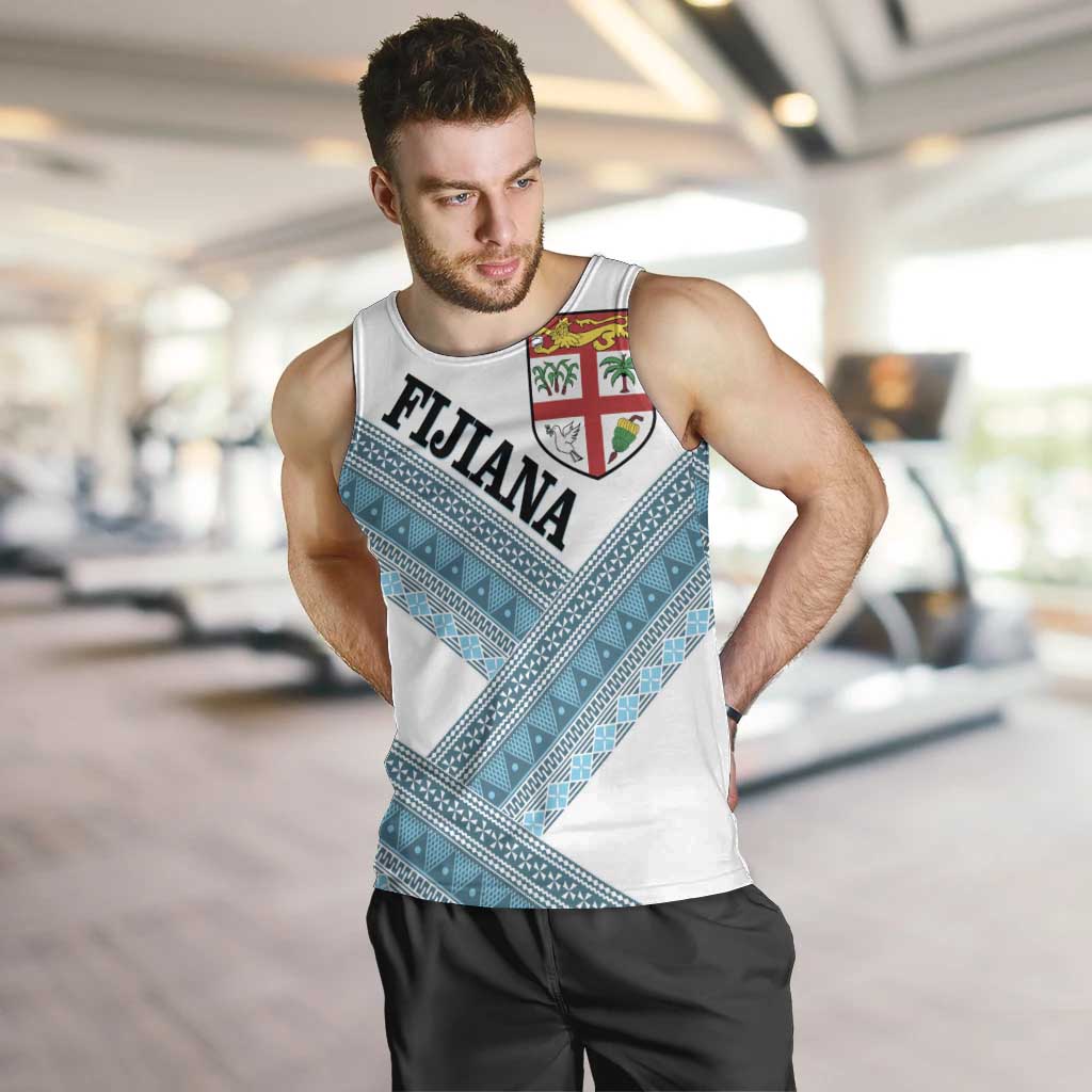 Custom Fiji Tapa Rugby 2025 Men Tank Top Go Champions Fijiana LT14 White - Polynesian Pride