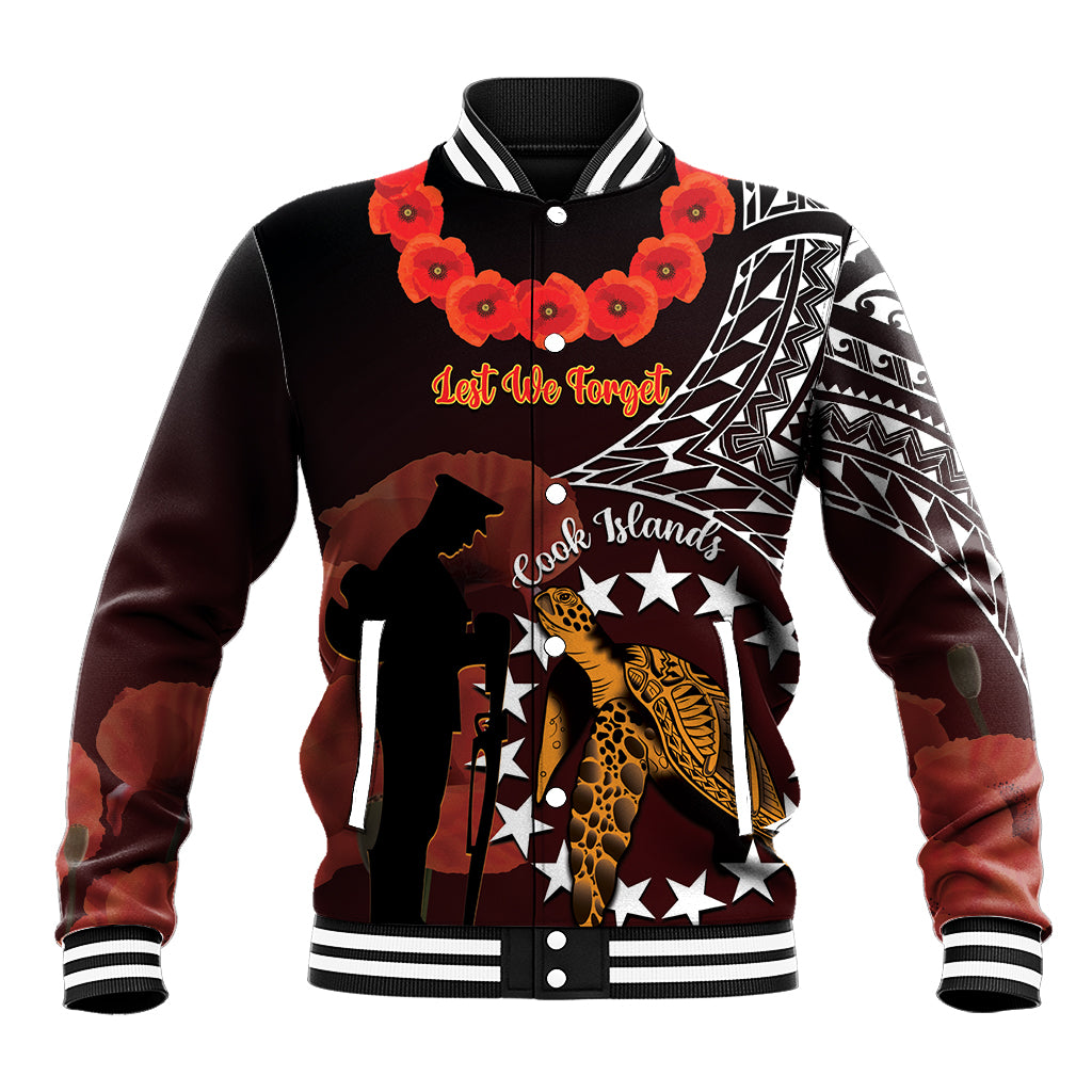 Cook Islands ANZAC Day Baseball Jacket Poppies With Sea Turtle LT14 Unisex Red - Polynesian Pride