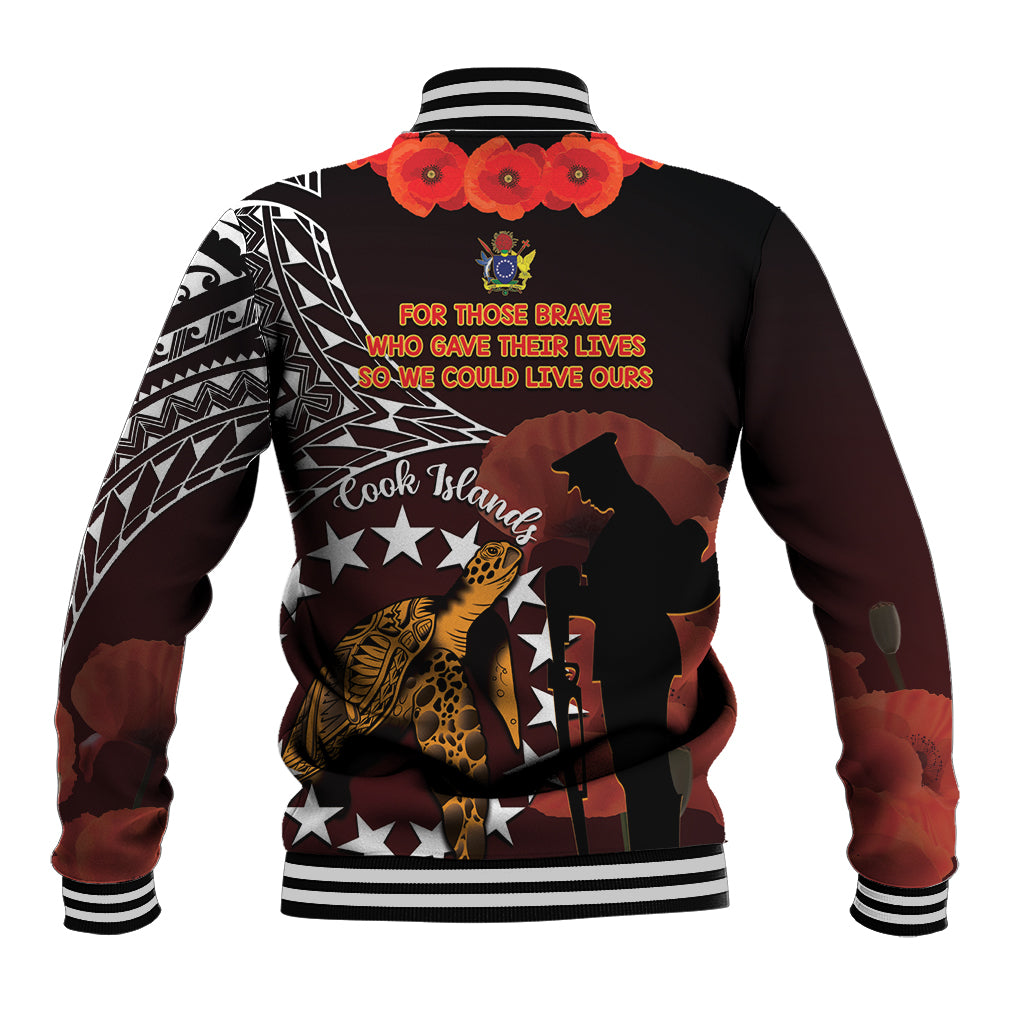 Cook Islands ANZAC Day Baseball Jacket Poppies With Sea Turtle LT14 - Polynesian Pride